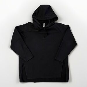 Athleta Hoodie Tunic Womens Large Black Pullover Long Sleeve Side Slit Hem